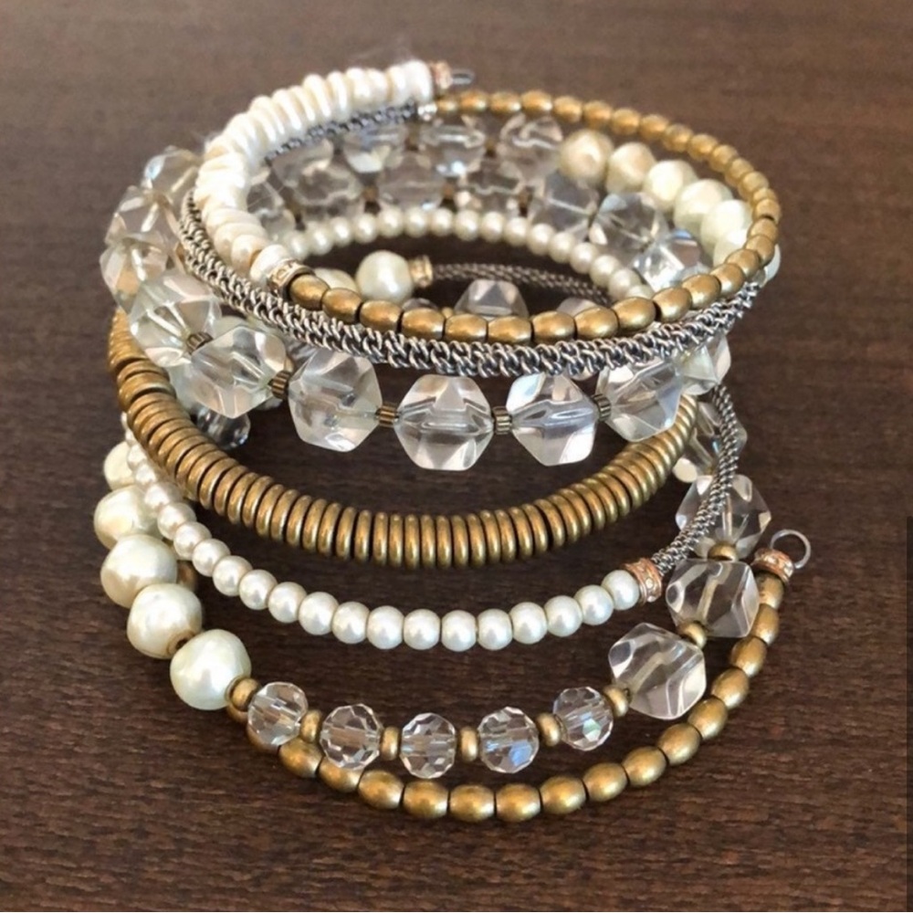 Silpada 'Practical Pearls' Sterling Silver Brass Swarovski Crystal Wrap Bracelet - Picture 2 of 5